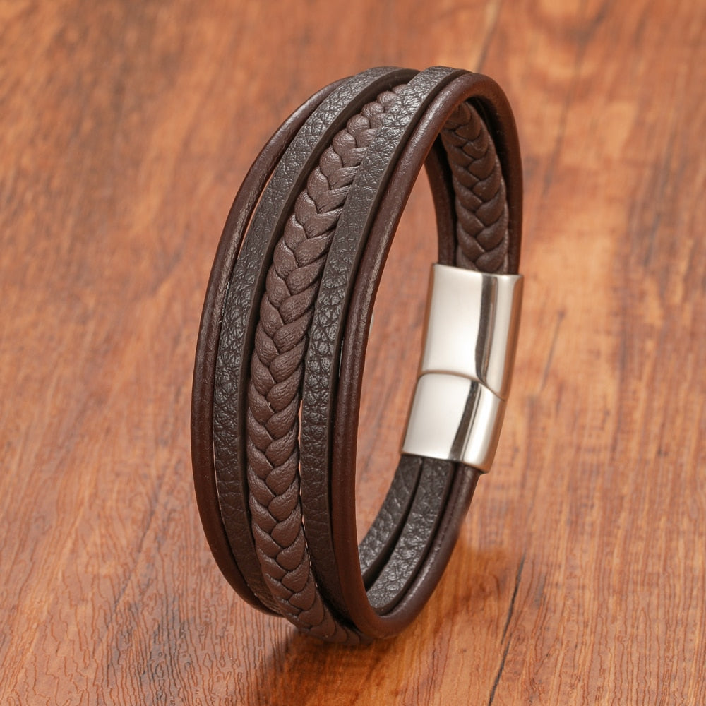 Bracelet artisanal en cuir multicouche