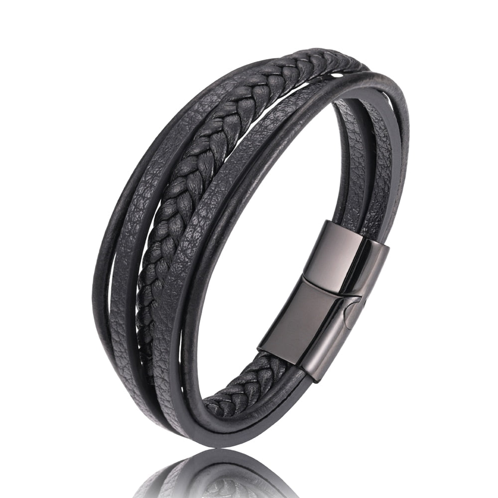 Bracelet artisanal en cuir multicouche