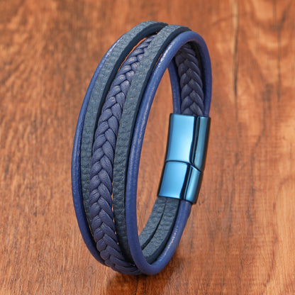 Bracelet artisanal en cuir multicouche