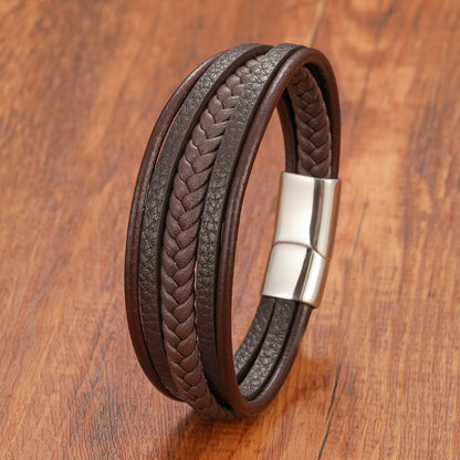 Bracelet artisanal en cuir multicouche