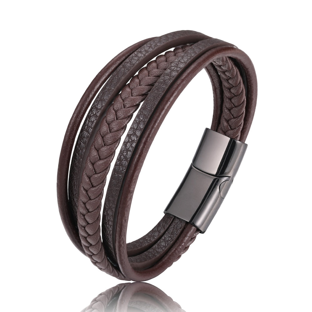 Bracelet artisanal en cuir multicouche