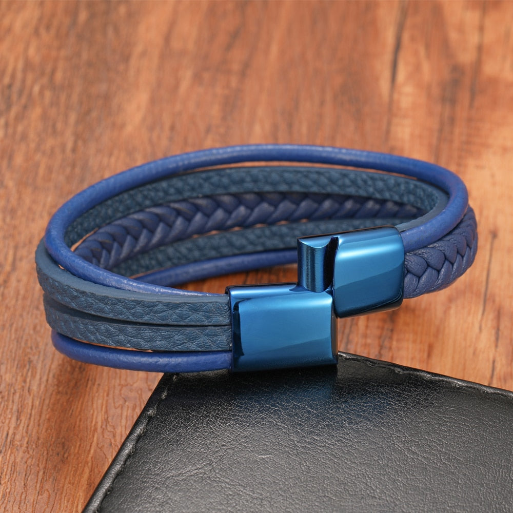 Bracelet artisanal en cuir multicouche