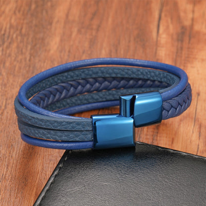Bracelet artisanal en cuir multicouche