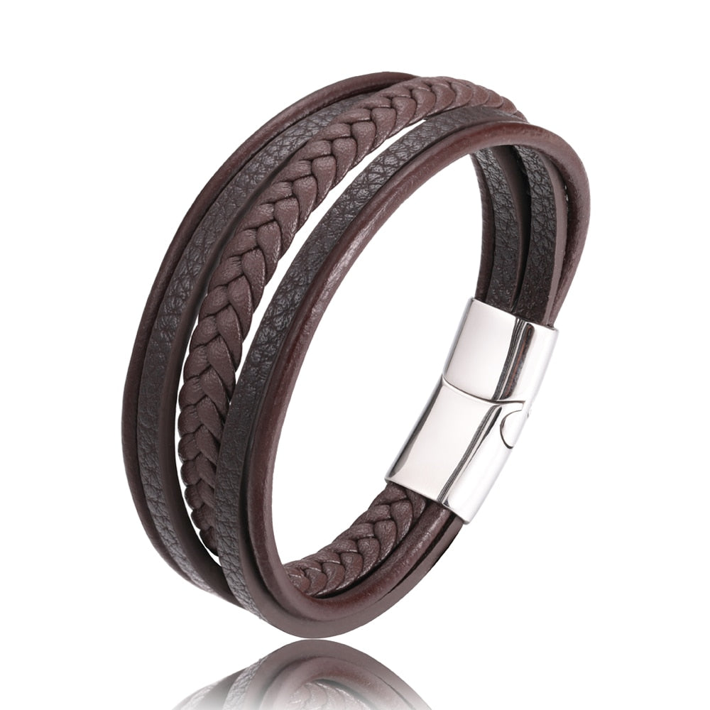 Bracelet artisanal en cuir multicouche