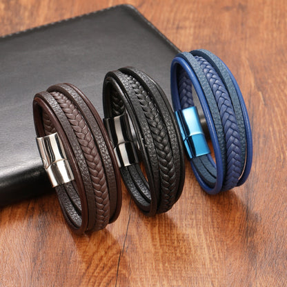 Bracelet artisanal en cuir multicouche