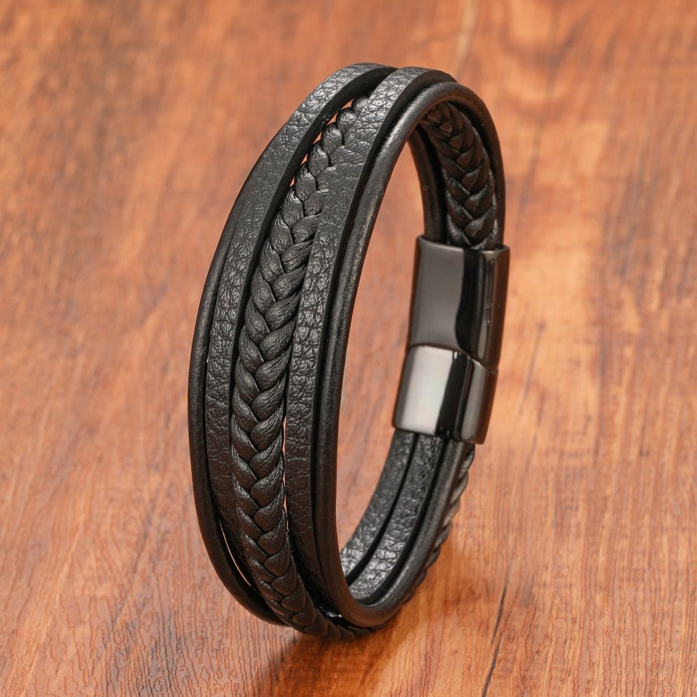 Bracelet artisanal en cuir multicouche