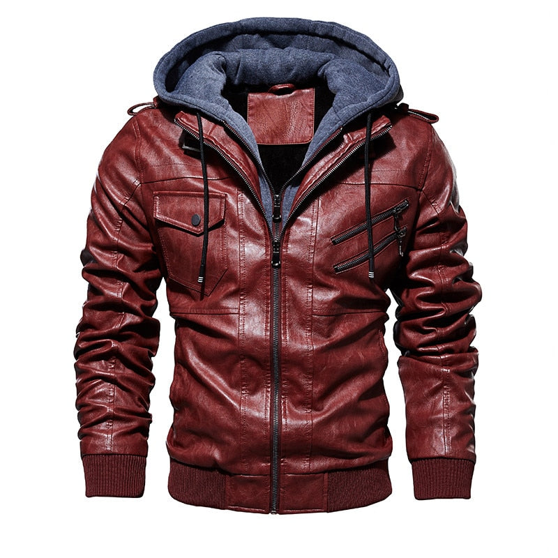 Lederjacke mit abnehmbarer Kapuze