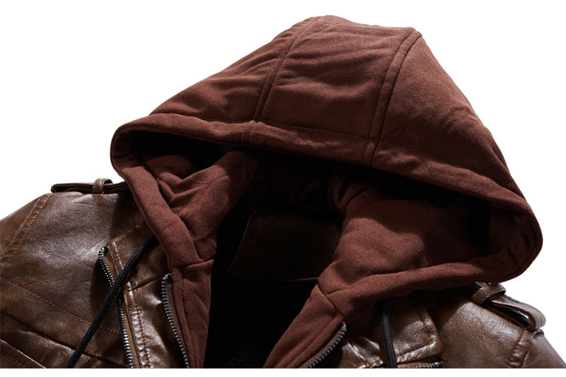 Lederjacke mit abnehmbarer Kapuze