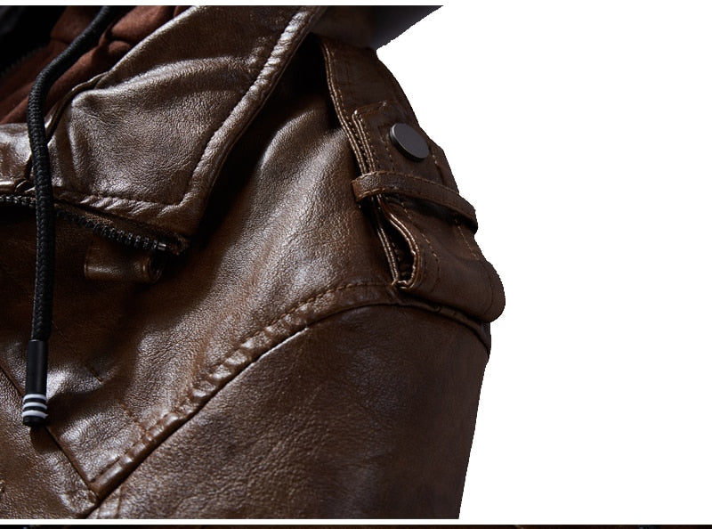 Lederjacke mit abnehmbarer Kapuze