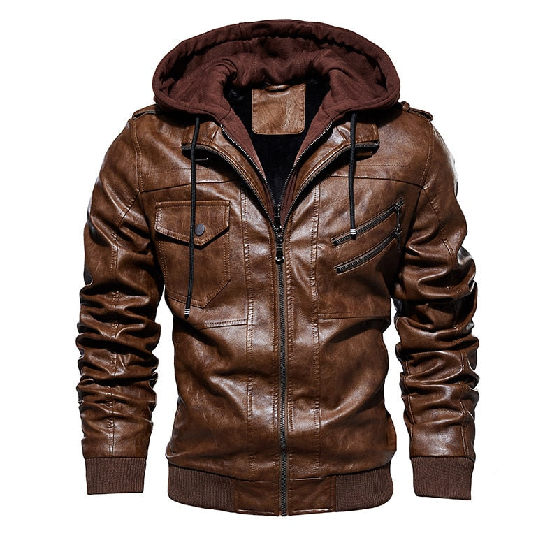 Lederjacke mit abnehmbarer Kapuze