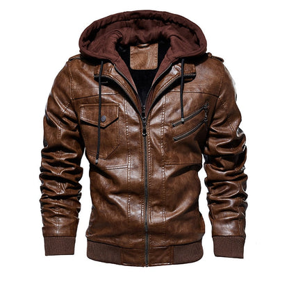 Lederjacke mit abnehmbarer Kapuze