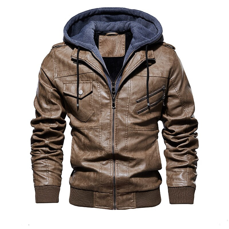Lederjacke mit abnehmbarer Kapuze