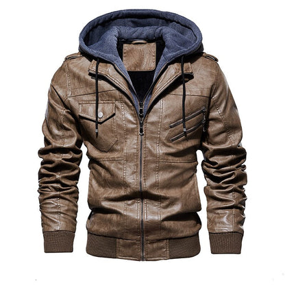 Lederjacke mit abnehmbarer Kapuze