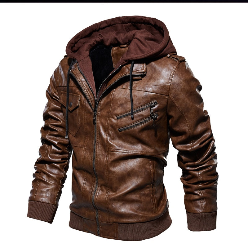 Lederjacke mit abnehmbarer Kapuze