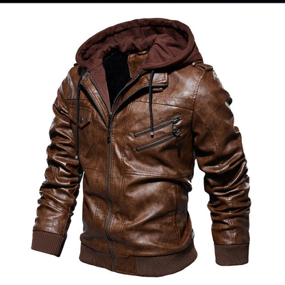 Lederjacke mit abnehmbarer Kapuze