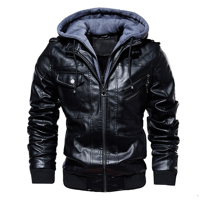 Lederjacke mit abnehmbarer Kapuze