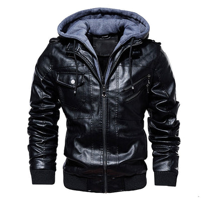 Lederjacke mit abnehmbarer Kapuze