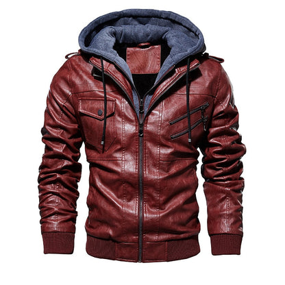 Lederjacke mit abnehmbarer Kapuze