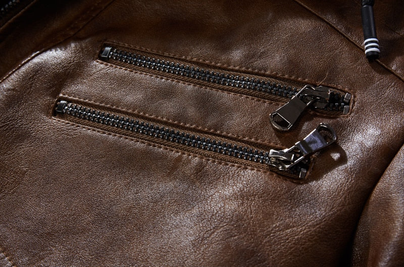 Lederjacke mit abnehmbarer Kapuze