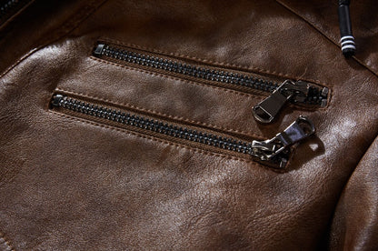 Lederjacke mit abnehmbarer Kapuze