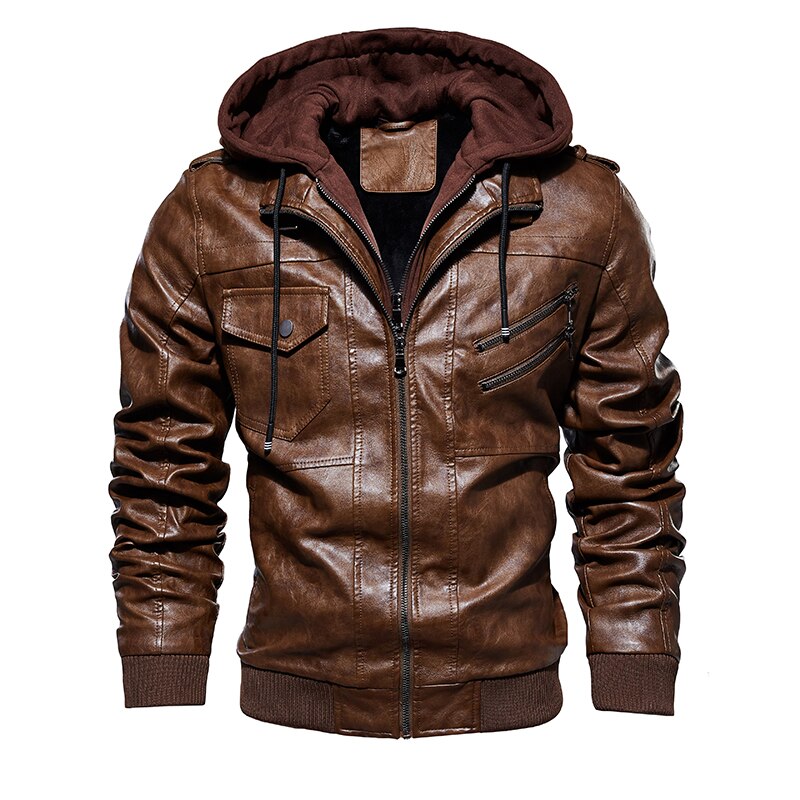 Lederjacke mit abnehmbarer Kapuze