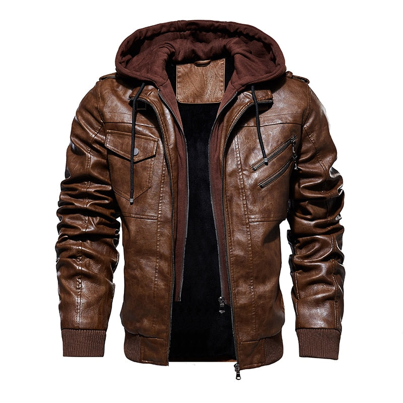 Lederjacke mit abnehmbarer Kapuze