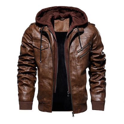 Lederjacke mit abnehmbarer Kapuze